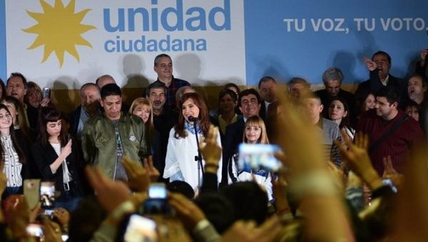 Cristina Fernandez at closing rally of her campaign, August 10