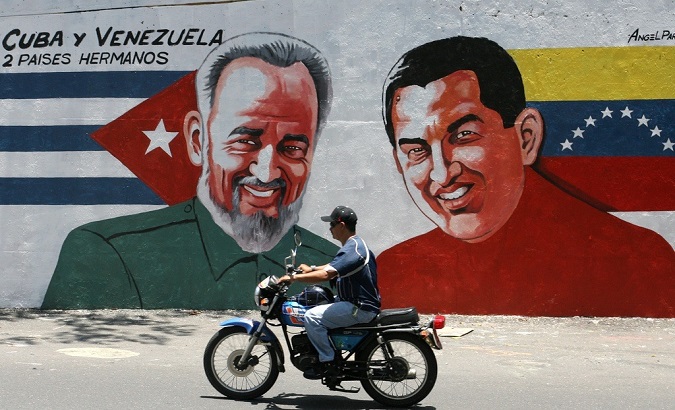 A mural of late Cuban revolutionary Fidel Castro and former Venezuelan President Hugo Chavez.