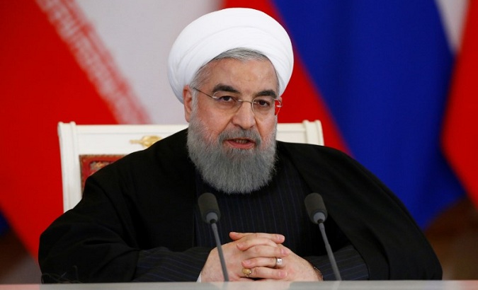 Iranian President Hassan Rouhani speaks during a joint news conference in Moscow, Russia, on March 28, 2017.