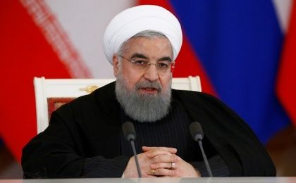 Iranian President Hassan Rouhani speaks during a joint news conference in Moscow, Russia, on March 28, 2017.