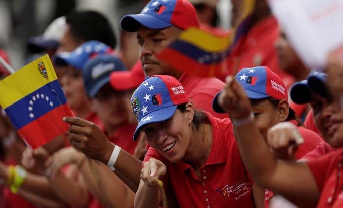 Venezuelan Chavistas in the streets supporting their revolution.