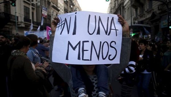 Poster with slogan #NotOneMore during a march in Buenos Aires in June 2015.