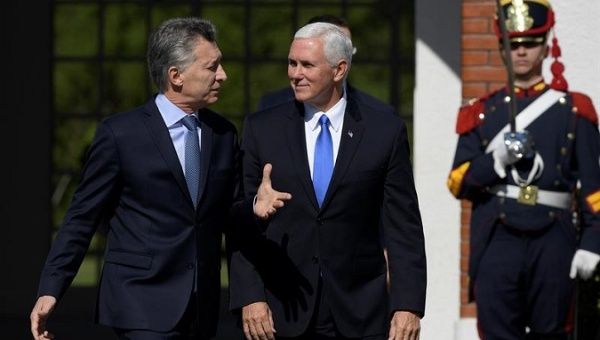 Argentina's President Macri with the U.S. vice president after their meeting in Buenos Aires