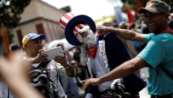 Supporters of Venezuelan President Nicolas Maduro attend a rally against U.S. President Donald Trump in Caracas.