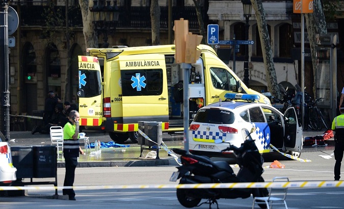 Scene after the van attack in Barcelona, Spain, Aug. 17, 2017.