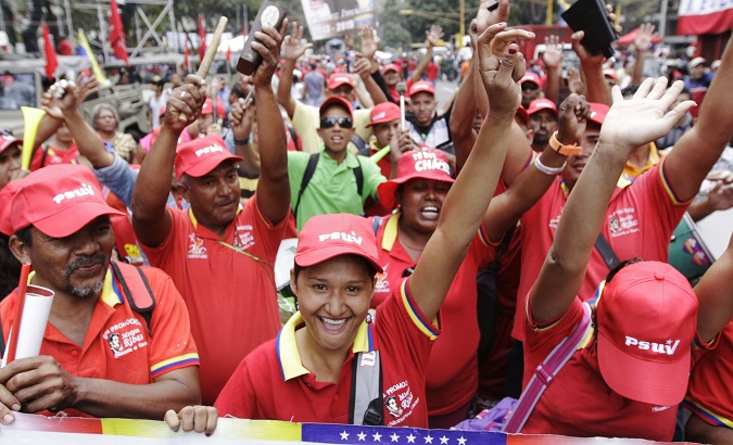 Chavistas march in support of Venezuelan President Nicolas Maduro.