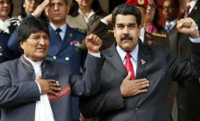 Bolivian President Evo Morales and his Venezuelan counterpart Nicolas Maduro