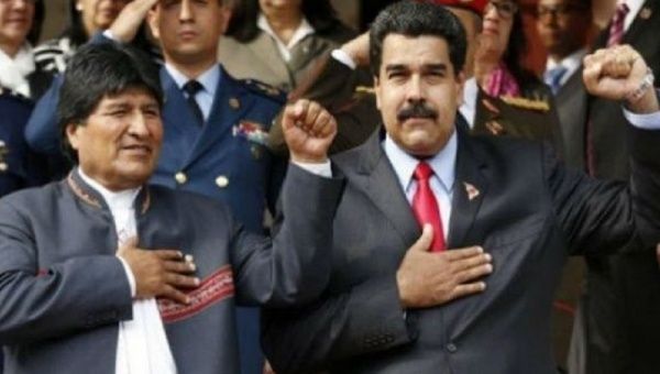 Bolivian President Evo Morales and his Venezuelan counterpart Nicolas Maduro