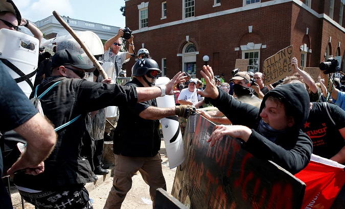White supremacists clash with counter protesters at a rally in Charlottesville, Virginia, U.S., August 12, 2017.