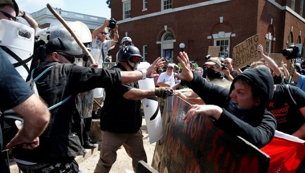 White supremacists clash with counter protesters at a rally in Charlottesville, Virginia, U.S., August 12, 2017.