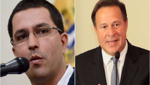 Foreign Minister of Venezuela Jorge Arreaza and Panamanian President Juan Carlos Varela.