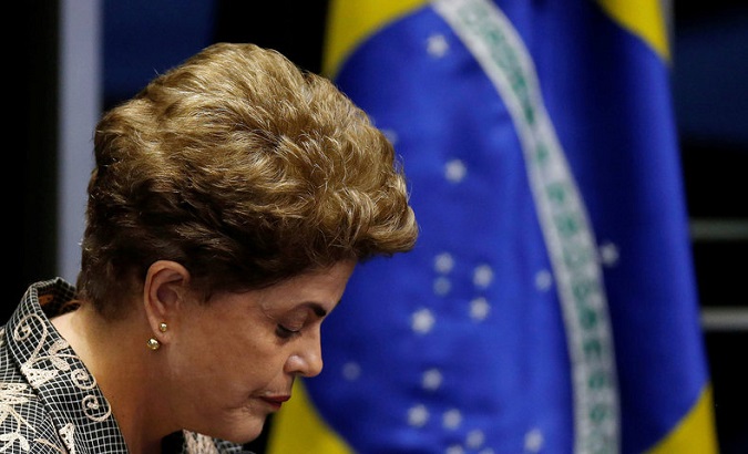 Former Brazilian President Dilma Rousseff attends the final session of debate and voting on her impeachment trial in Brasilia, Brazil, August 29, 2016.