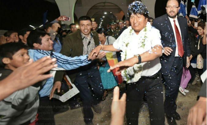 Well-wishers greet Bolivia's President Evo Morales.