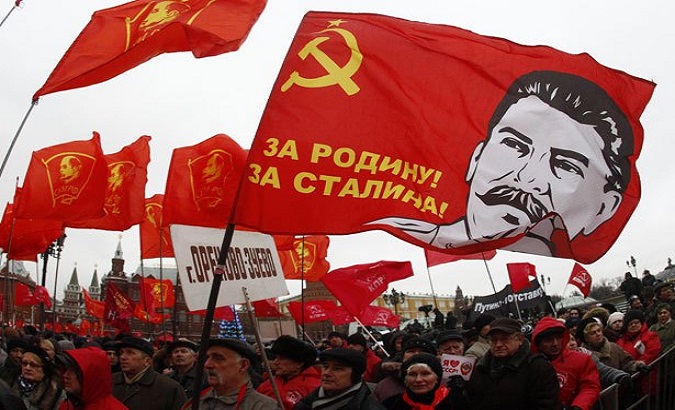 Supporters of the Russian communist party attend a rally.