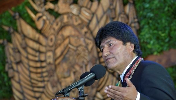 President Evo Morales speaks during a ceremony in Cobija, Pando, Bolivia, August 6, 2017.
