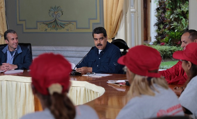 Venezuela's President Nicolas Maduro speaks during a meeting at Miraflores Palace in Caracas.