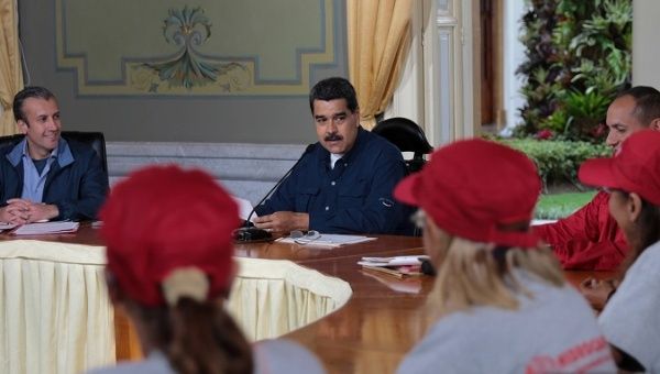 Venezuela's President Nicolas Maduro speaks during a meeting at Miraflores Palace in Caracas.