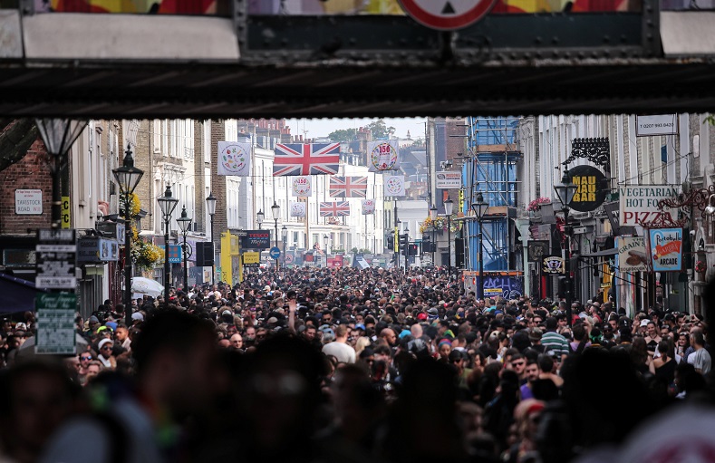 The view down Portobello Road during London's Notting Hill Carnival.