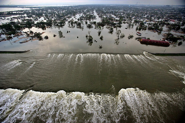 Aerial photograph of the devastation caused by the high winds and heavy flooding in the greater New Orleans area following Hurricane Katrina.