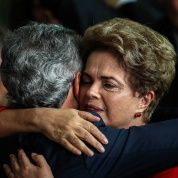 Dilma Rousseff embraces Senator Jorge Viana following her impeachment at at the Palace of Alborada in Brasilia, Brazil,August 31, 2016