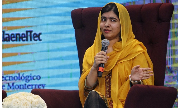 Malala during a conference with students of the Technological Institute of Monterrey in Mexico City