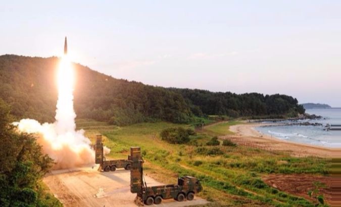 South Korea launches a Hyunmoo-2 missile as part of its combined live-fire exercises.