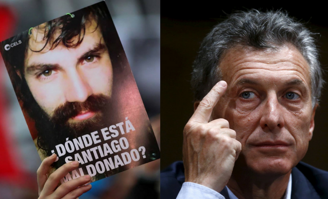President Mauricio Macri (R) was asked about his opinion on the Santiago Maldonado disappearance case.
