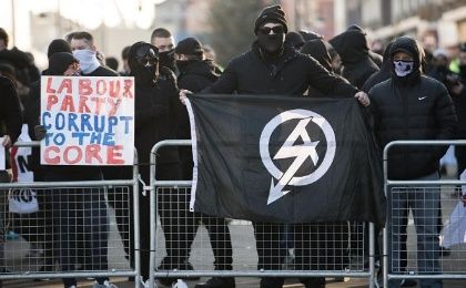 A flag of far-right group National Action was spotted among the protesters.