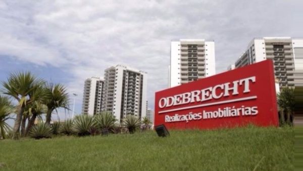 An Odebrecht sign in Rio de Janeiro.