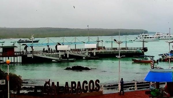 Authorities monitor the main port of Santa Cruz in Galapagos, Ecuador.