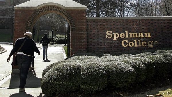 Students walk through the entrance to Spelman College in Atlanta, Georgia. 