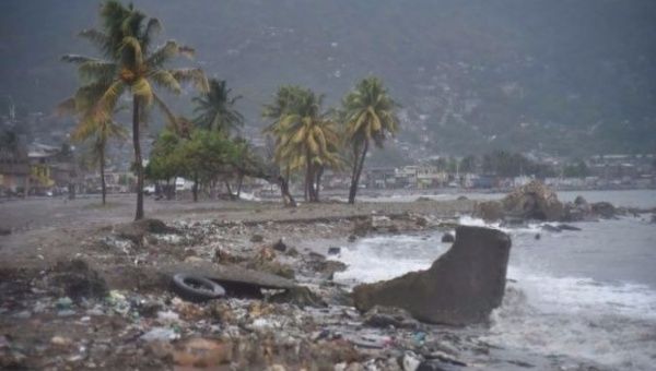 Debris washes up on a beach in Cap-Haitien, Haiti as Hurricane Irma approaches.
