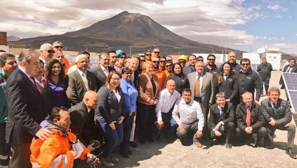 Chilean President Michelle Bachelet during the inauguration of the geothermal plant.