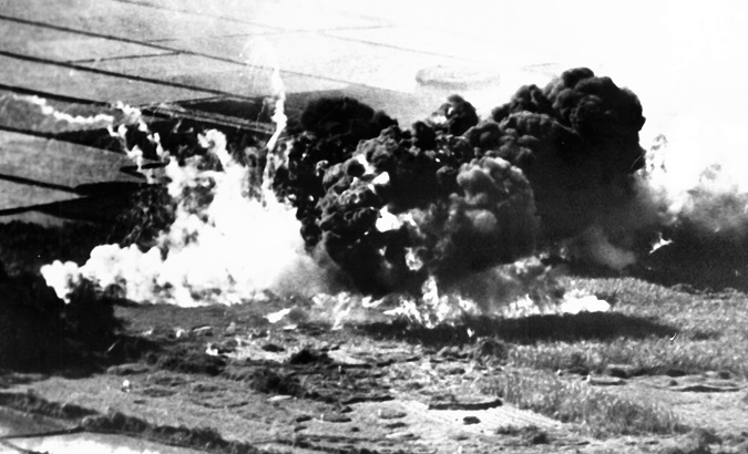 Explosion from a bomb dropped by the United States on Vietnam.