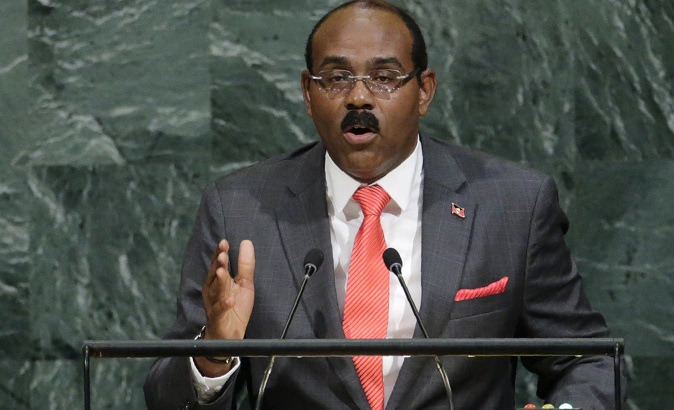 The Prime Minister of Antigua and Barbuda Gaston Browne addresses the U.N. General Assembly, New York, U.S. September 21, 2017.
