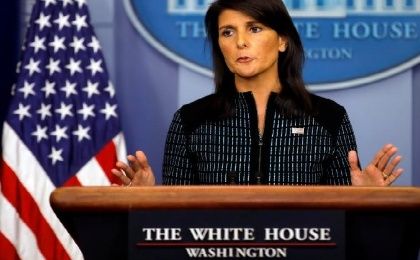 U.S. Ambassador to the U.N. Nikki Haley attends the daily briefing at the White House in Washington, U.S., September 15, 2017. 