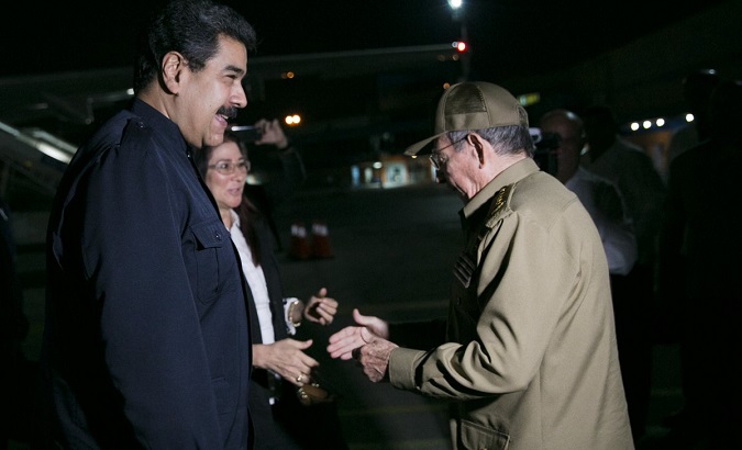 Cuban President Raul Castro greets Venezuelan President Nicolas Maduro in Havana.