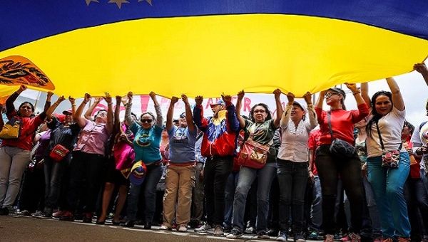 Chavistas take part in pro-government demonstration.