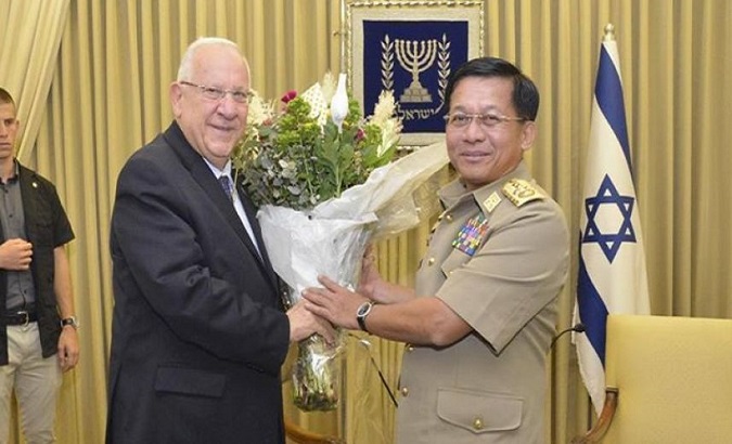 Israeli President Reuven Rivlin and Myanmar's Commander-in-Chief Senior General Min Aung Hlaing in Jerusalem