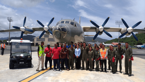 One of the Venezuelan planes that transported trained volunteers, relief and logistical supplies to Barbuda and Dominica, through Antigua and Saint Lucia.