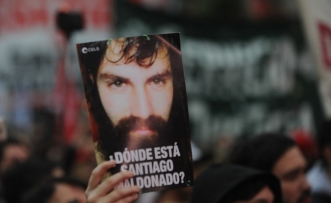 A banner asking where Santiago Maldonado is during a protest in Argentina.
