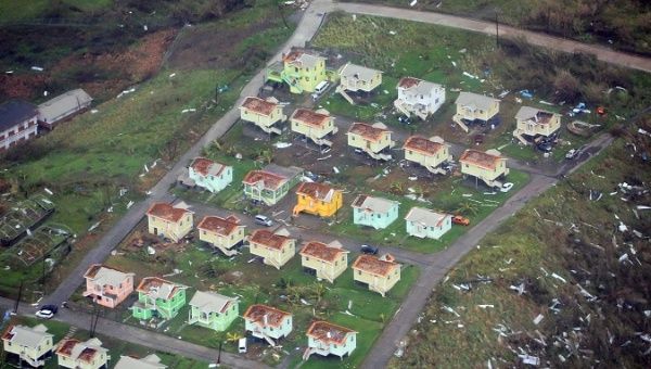 Damaged homes are shown in this aerial photo over the island of Dominica, September 19, 2017.