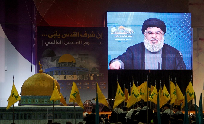 Hassan Nasrallah during a rally marking Al-Quds day in Beirut, Lebanon, June 23, 2017.