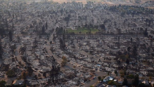 An aerial view of properties destroyed by the Tubbs Fire is seen in Santa Rosa, California, U.S., Oct. 11, 2017.