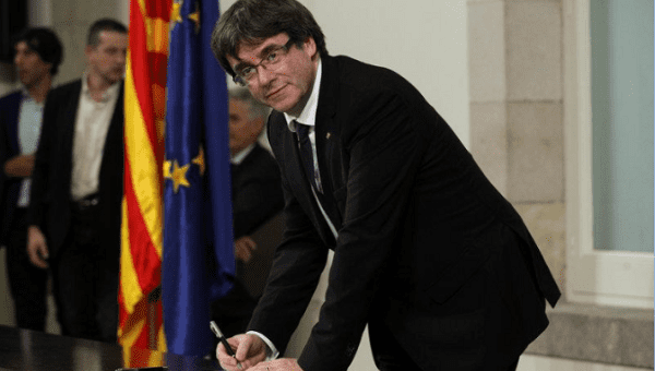 Carles Puigdemont in the Catalan National Assembly, Oct. 10th, 2017.