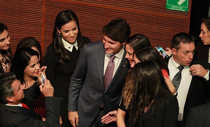 The Canadian Prime Minister Justin Trudeau poses for a photograph after delivering a speech in the Mexican Senate, Friday, October 13, 2017,