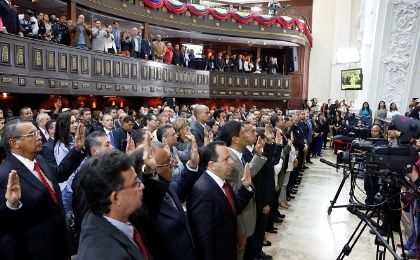 Newly elected governors of the National Constituent Assembly are seen during the swearing in ceremony at the Palacio Federal Legislativo, in Caracas, Venezuela October 18, 2017. 