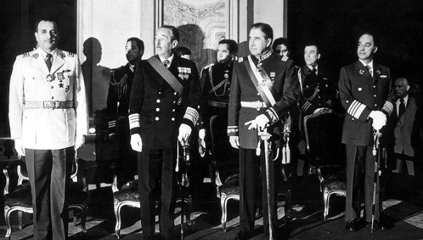 Members of Chile's Military junta from left to right, Cesar Mendoza, Jose Toribio Merino, Augusto Pinochet Ugarte and Gustavo Leigh, September 18,1977.