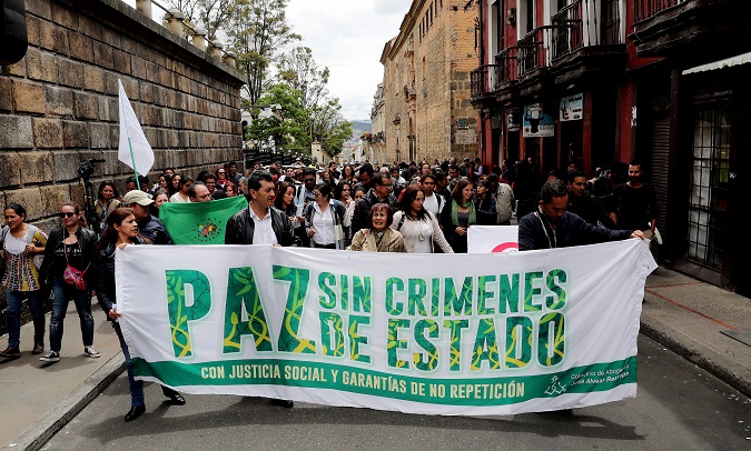 Coca producers demanding the proper implementation of the peace accords in Bogota on Oct. 6, 2017.