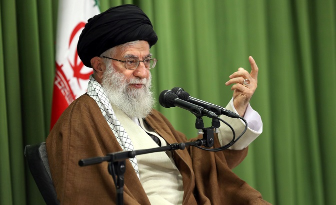 Iran's Supreme Leader Ayatollah Ali Khamenei gestures as he speaks during a meeting with students in Tehran, Iran, October 18, 2017.